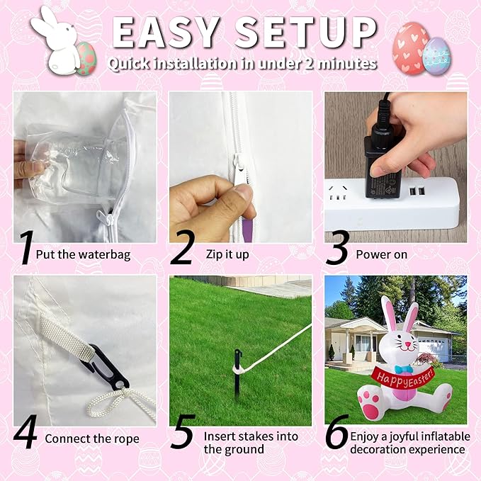 5FT Easter Inflatables Outdoor Decorations Easter Bunny Holds Banner with LED Lights Blow Ups Decor for Yard Outside Indoor Party Home Garden Lawn Holiday