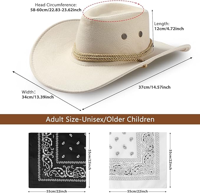 Zhanmai 12 Pcs Cowboy Hat and Bandana Cowboy Cowgirl Hats Bulk Western Party Costume Halloween Accessory