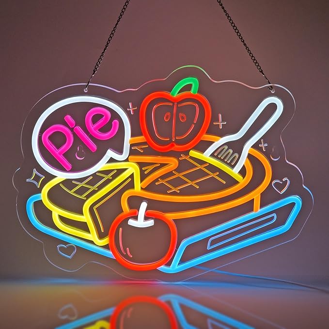 Pie Neon Sign, Neon Lights Hanging Wall Art Decoration for Bakery Café Dessert Shop Kitchen Thanksgiving/Christmas Venue Home Decor,USB Powered,Ultra Bright & Dimmable,15.75×11.8Inches