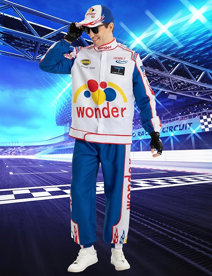 Race Car Driver Costume Jumpsuit Racing Suit Outfit Jacket Halloween Adult Men Women