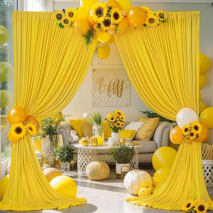 30ft×10ft Yellow Wrinkle Free Backdrop Curtain for Party Wedding, 6 Panels 5×10ft Soft Silky Polyester Photo Backdrop Drapes Curtains forBirthday Bee Parties Baby Shower Photography Backgrounds