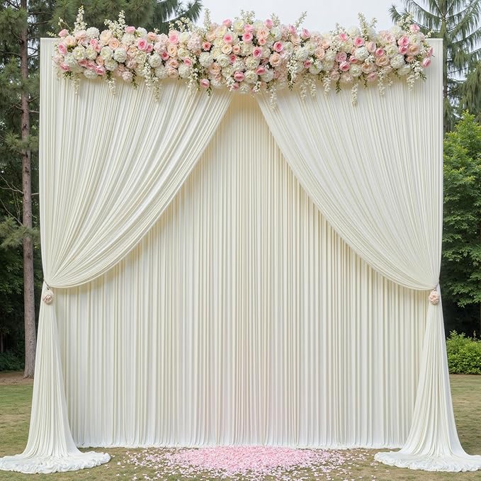 20ft x 15ft Ivory Wrinkle Free Backdrop Curtains for Parties,Silky Polyester Fabric Wedding Ceiling Drapes, 4 Panels 15ft Photo Back Drop Drapes for Baby Shower Photography Stage Background Cloth