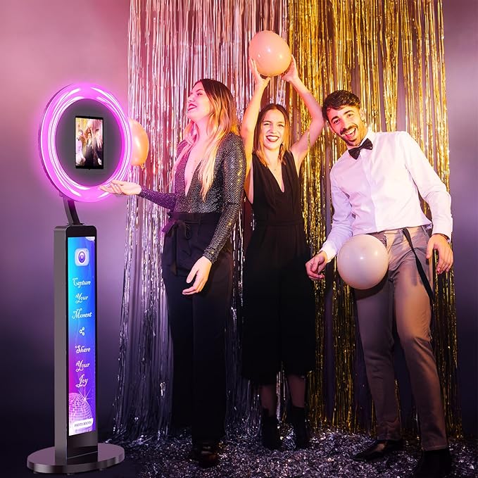 JIYANG Photo Booth Machine Compatible with Any Ipad,ChackTok PhotoBooth VIP Member,Free Custom Logo,Software APP Control Ring Light,Perfect for Wedding,Parties and Birthday