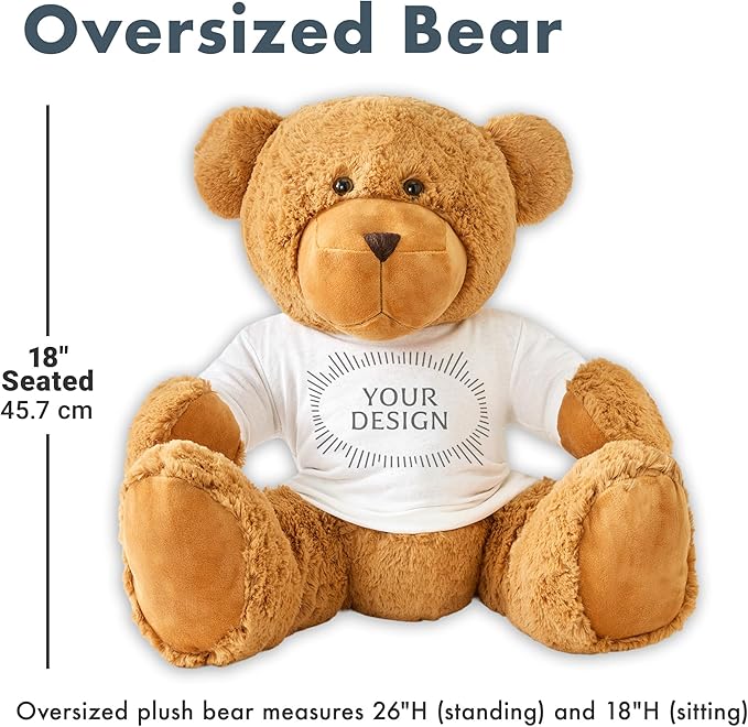 Let's Make Memories Personalized Teddy Bear Gram - Plush Stuffed Animal with Custom Tshirt - Message of Love - I Heart T-Shirt Bear - Oversized