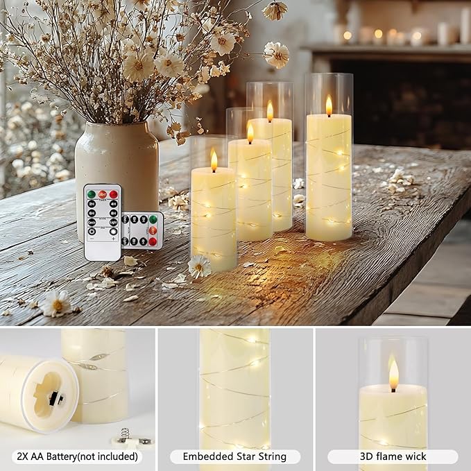 Flickering Flameless Candles Battery Operated with Remote,Led Pillar Candles with Realistic Moving Wick Candles for Halloween,Christmas,Home Decor Pack of 12 (D2.2 xH 5" 6" 7")(Ivory)