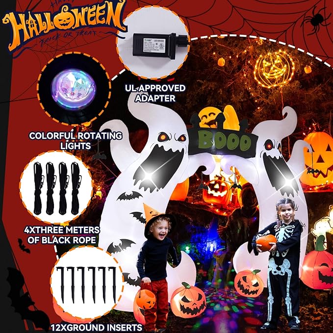 Halloween Inflatable, SHDEJTG 16 FT Giant Ghost Pumpkin Arch Inflatable Decoration with Rotating LED Color Light for Outdoor, Holiday, Party, Yard, Garden