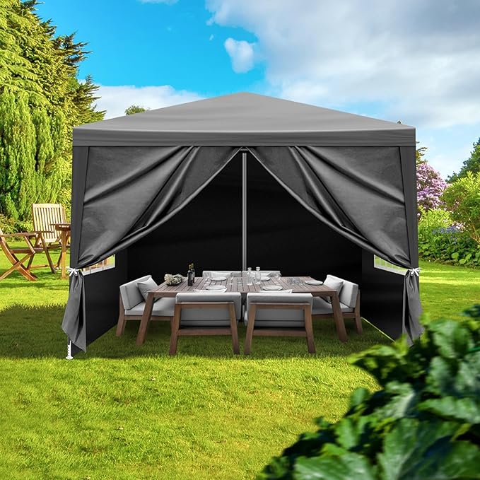 Party Tent for Outdoor Wedding, Birthday, Event, Patio Gazebo, Carport Canopy Shade With Removable Sidewalls & Transparent Window (10'x10'/4 Sidewalls Black)