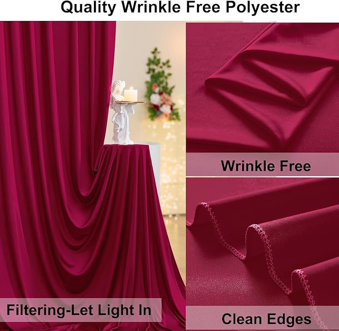 30ft×8ft Wrinkle Free Burgundy Backdrop Curtain for Parties, 6 Panels 5×8ft Soft Silky Polyester Wine Red Photo Backdrop Drapes for Wedding Birthday Christmas Photography Back Drop Cloth