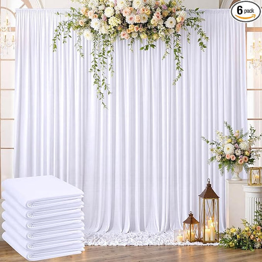 30ft x 8ft Wrinkle Free White Backdrop Curtains for Weddings Parties, 6 Panels 5x10ft Soft Silky Polyester White Photo Backdrop Drapes Back Drop Cloth for Birthday Christmas Photography Background