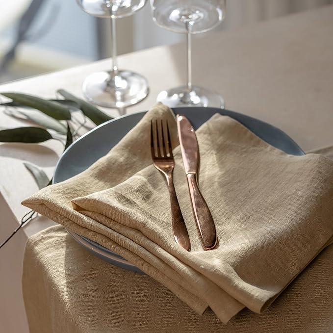 Linen Dinner Napkins 18 x 18 Inch - 100% Flax Linen Napkins - Stone Washed Pure Linen Cloth Napkins (Royal Cream, 18" x 18"(Set of 6))