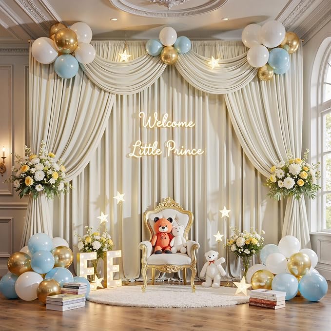 20 ft x 10 ft Wrinkle Free Champagne Backdrop Curtain for Parties, 4 Panels 5x10ft Silky Polyester Wedding Backdrop Drapes Photo Back Drop Cloth for Birthday Baby Shower Photography Background