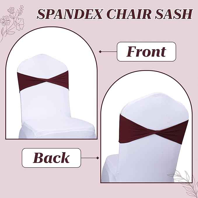 VDS Pack of 300 PCS | Burgundy | Spandex Chair Sashes Bows Without Buckle | Stretch Elastic Banquet Universal Folding Chair Band Tie with for Wedding Party Conference Celebration Event Decoration