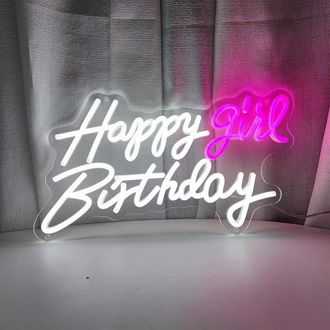 Happy Birthday Neon Sign for Wall Decor, Cool White LED Neon Light Signs, Art Decoration Happy Birthday Girl Neon Light Sign for All Birthday Party Decoration,SIGNVIA,15.7×8.6 Inch