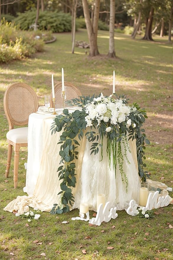 7.5FT White Sage Wedding Arch Flowers Garland, Rose &Eucalyptus, Artificial Spring Floral for Backdrop Mantle Decoration,Ceremony Party Sweetheart Head Table Reception Decor
