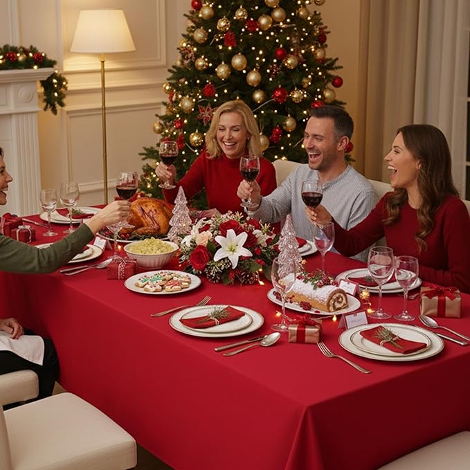 10-Pack Red Tablecloths for Rectangle Tables, 70 x 108 Inches, Stain-Resistant Polyester Fabric for 6 Foot Tables - Washable Table Covers for Weddings, Banquets, Birthday Parties, Events