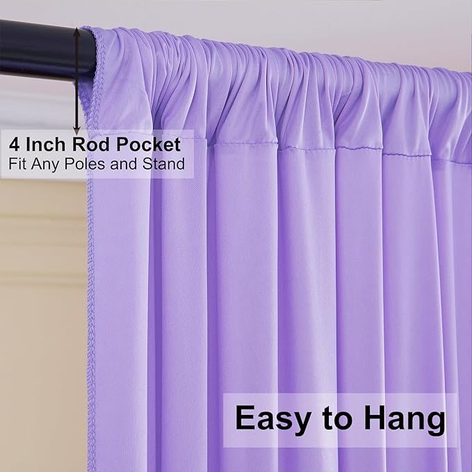 40ft×10ft Wrinkle Free Lavender Backdrop Curtain for Party, 8 Panels 5×10ft Soft Silky Polyester Light Purple Lilac Photo Backdrop Drapes for Birthday Baby Shower Mother's Day Wedding Photography