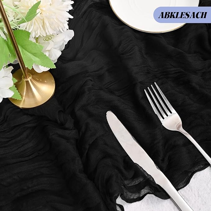 24 Pack Black Cheesecloth Table Runner 120 inch Fall Thanksgiving Boho Rustic Gauze Farmhouse 10FT Cheese Cloth Runner for Baby Shower Wedding Party Holiday Home Decor