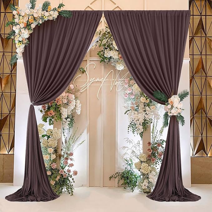 50ft×10ft Brown Wrinkle Free Backdrop Curtains for Parties, 10 Panels 5×10ft Soft Silky Polyetsr Umber Photo Backdrop Drapes for Teddy Bear Bee Birthday Themed Party Baby Shower Wedding Photography