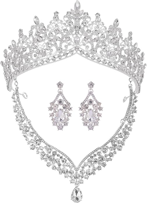 Kamirola Tiaras and Crowns for Women,Tiaras Earrings Necklace, Crystal Bridal Jewelry Set, Costume Party Halloween Prom Pageant Jewelry for Women TR80
