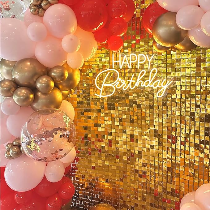 Gold Shimmer Wall Backdrop,Shiny Sequins,24PCS Sequins Backdrop Decoration Panels, Glitter Bling Photo Background Decorations for Birthday Party Wedding Engagement Anniversary Graduation Baby Shower