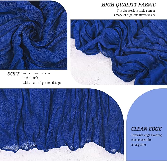 24 Pack Royal Blue Cheesecloth Table Runner 120 inch Fall Thanksgiving Boho Rustic Gauze Farmhouse 10FT Cheese Cloth Runner for Baby Shower Wedding Party Holiday Home Decor