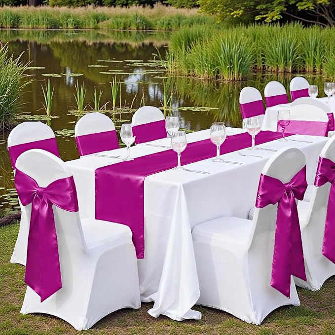 VDS Satin Chair Sashes Chair Cover Back Tie Sateen Bows Ribbon for Wedding Birthday Graduation Engagement Ceremony Event Party Banquet Venue Hotel All Dining Chair Decoration (75PC) (Magenta Violate)