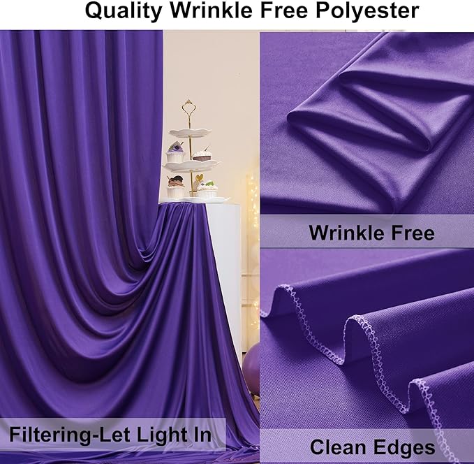 20ft×10ft Wrinkle Free Dark Purple Backdrop Curtain for Party, 4 Panels 5ft×10ft Soft Silky Polyester Purple Photo Backdrop Drapes for Birthday Baby Shower Wedding Photography