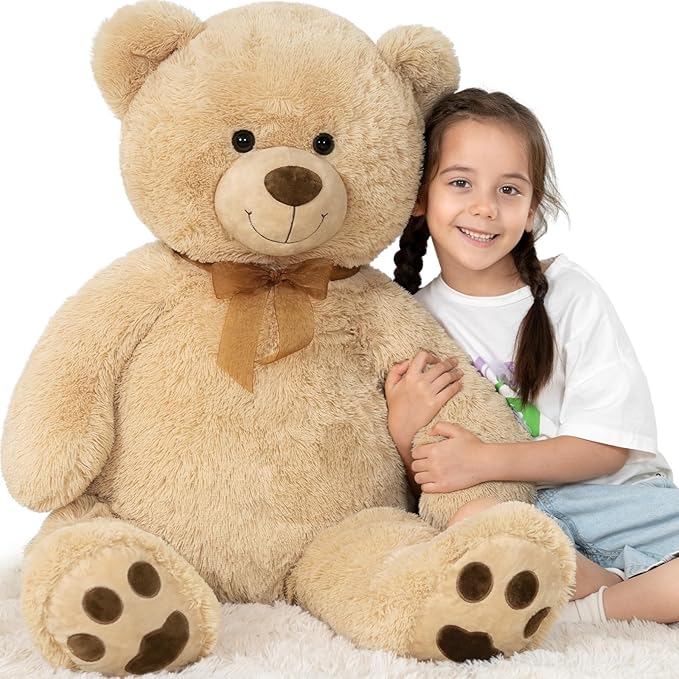Tezituor Big Teddy Bear Stuffed Animal 39inch - Classic Large Teddy Bear - Brown Large Stuffed Bear Plush Toys for Kid Christmas Birthday - Gift for Girlfriend