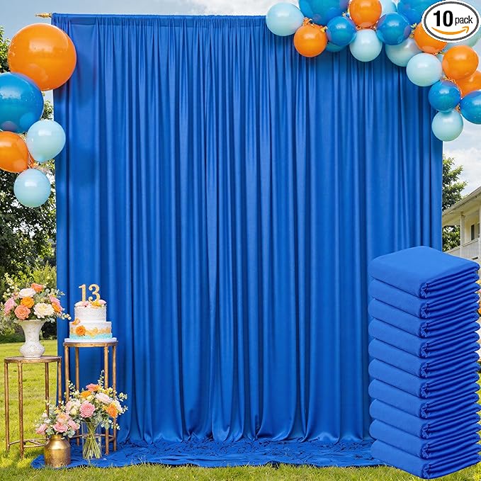 50ft×10ft Royal Blue Wrinkle Free Backdrop Curtain for Parties, 10 Panels 5×10ft Soft Silky Polyester Blue Photo Backdrop Drapes for Boss Baby Birthday Wedding Photography Background