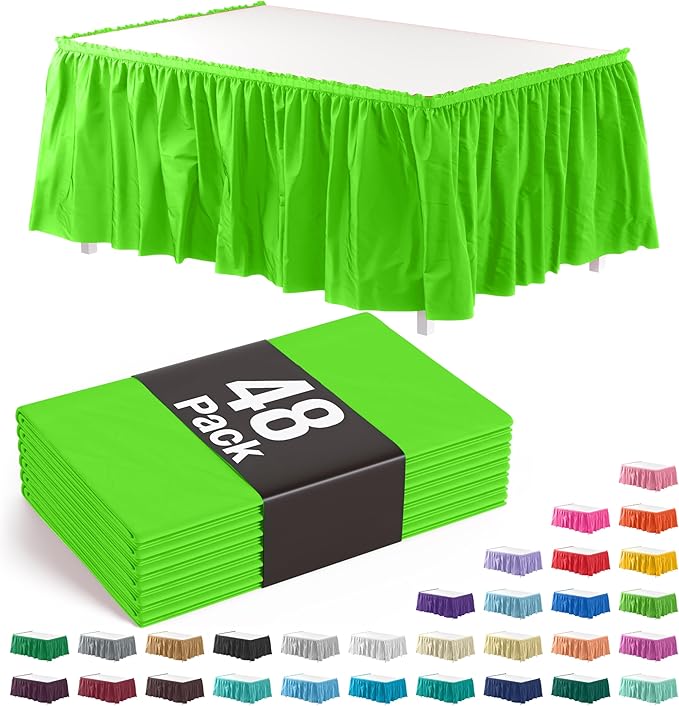 Exquisite Ruffle Table Skirt Lime Green 48 Pack 14 Ft Long Table Skirts for Rectangle Tables 6ft Plus or Round Tables Skirts with Adhesive Strip for Gender Reveal Decor & Happy Birthday Parties