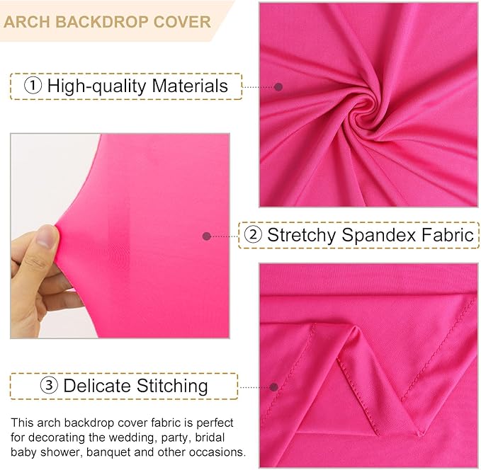 Metal Arch Backdrop Stand and Arch Cover 7.2FT Wedding Arch Stand with Hot Pink Backdrop Cover 2 Sides Spandex Fitted Arched Stands with Covers Set for Bridal Shower Banquet Decorations