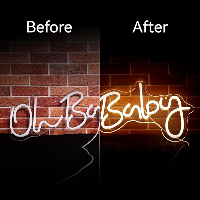 HMT Oh Baby Neon Sign for Backdrop Wall Decor Large Size 19.6×8.6 Inch LED Neon Lights for Baby Shower Decorations Boy and Girl Room Decor LED Light Up Sign for Party Decorations Photo Prop USB (Warm White)