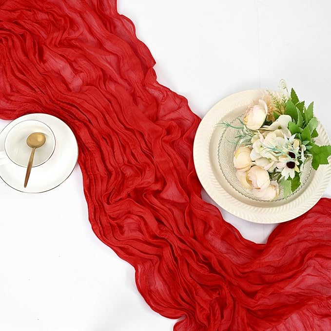 15 Pack Red Cheesecloth Table Runner 17 x 108 Inch Fall Thanksgiving Boho Rustic Farmhouse Gauze Cheese Cloth Runner for Wedding Party Baby Shower Home Decor Holiday Decorations