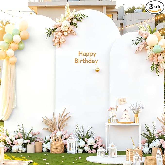 White Arch Covers 3 Set - 4FT, 5FT, 6FT White Arch Backdrop Cover Spandex Wedding Arch Stand Covers for Bridal Shower Wedding Baby Shower Birthday Party Ceremony Banquet Photo Background Decorations