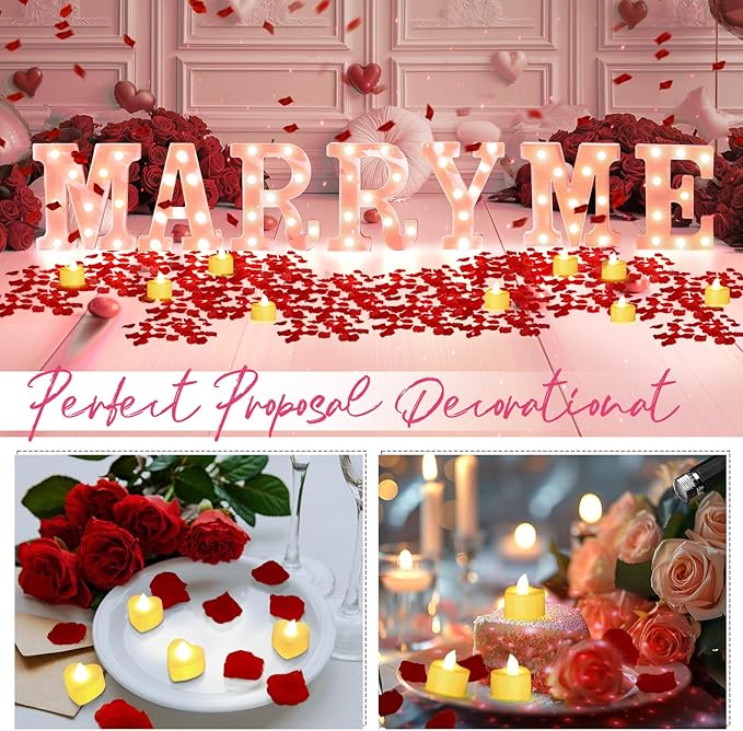 Hortsun Marry Me Light up Letters Proposal Decorations Will You Marry Me Sign Rose Petals 24 LED Candles Romantic Night Light for Proposal Engagement Wedding Anniversary Valentine's Day(Pink)