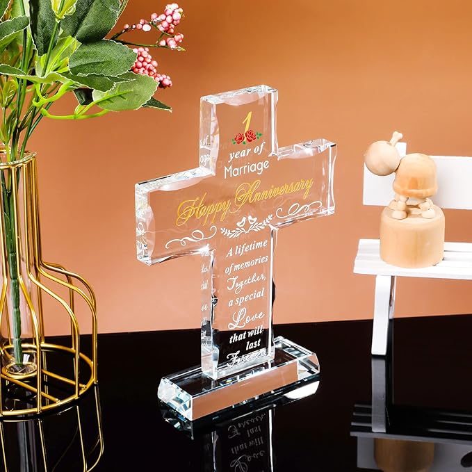 YWHL 1st Wedding Anniversary Cross, 1 Year for Couple, Cross Decoration for One Year of Marriage