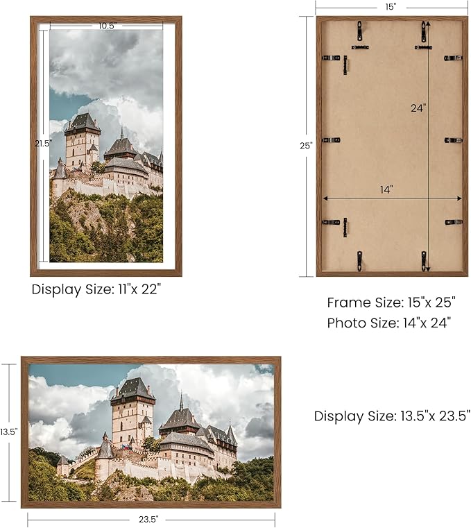 Axeman 14x24 Picture frame with mat for 11x22, Tempered Glass and Hanging Hardware Included Natural Oak Home Decor Art Hanging Poster Frame, Walnut