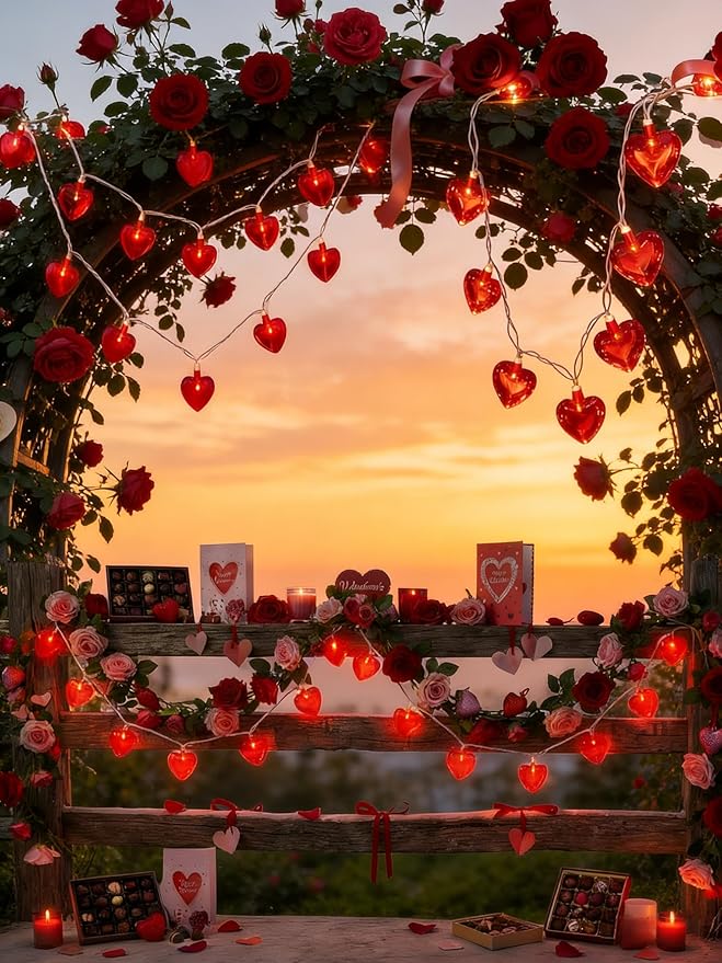 Auihiay Valentines Day Decorations Kit - 236 Inch Hearts LED String Lights, 2000 Rose Petals, XO Heart Garland, I LOVE YOU Light Board & Heart Foil Balloons for Valentine Proposal Wedding Anniversary