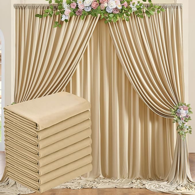 40 ft x 10 ft Wrinkle Free Champagne Backdrop Curtain for Parties, 8 Panels 10ft Polyester Champagne Photo Backdrop Drapes for Graduation Birthday Wedding Party Stage Curtains