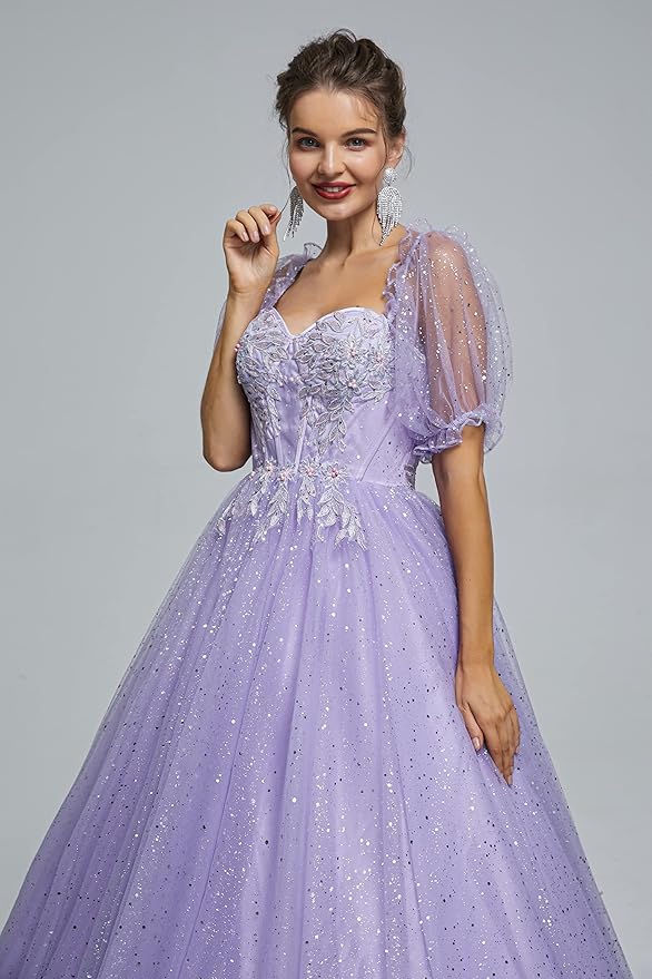 Engerla Women's Beading Sweetheart Ball Gown Tulle Layed Long Quinceanera Dress