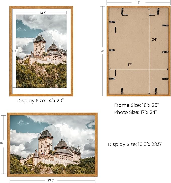 Axeman 17x24 Picture frame with mat for 14x20, Tempered Glass and Hanging Hardware Included Natural Teak Home Decor Art Hanging Poster Frame, Natural Teak