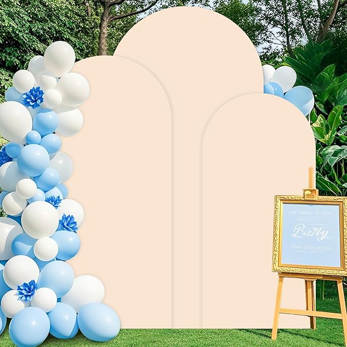 Spandex Arch Backdrop Cover Beige Wedding Arch Covers Set of 3 Balloon Arched Cover Stretchy Backdrop 5FT 6FT 7FT Round Top Chiara Arch Stand Covers for Birthday Baby Shower Ceremony Party Decoration