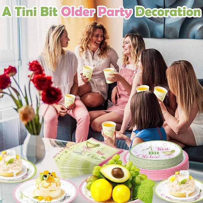 Pickmesh 400 Pcs A Tini Bit Older Birthday Party Plates and Napkin Decoration Martini Tableware Cups Knives Hot Pink & Green Dinnerware for Women Birthday Bridal Wedding Baby Shower Supplies Serve 50