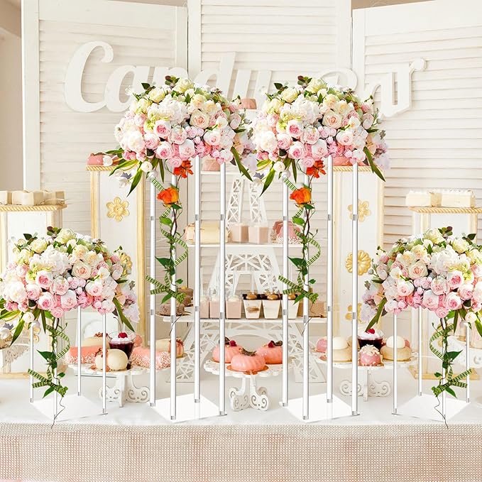 Geetery 8 Pieces Tall Acrylic Vase Wedding Centerpieces Clear Flower Stand Column Geometric Floral Vase Elegant Display Holder for Birthday Party Wedding Table Decorations (12 Inch)