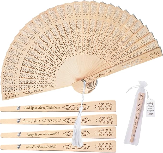 30pcs Personalized Folding Hand Fan with Name, Custom Wedding Fans for Guests Bulk, Wedding Party Favor for Decoration Party Favor Gifts, with Organza Bags (30)
