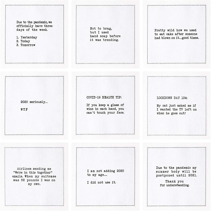 Five Star Funny Quarantine Quotes | White Cotton Cocktail Napkins | 50 Luxury Disposable Beverage Napkins with Witty Bar Quotes | Drink Napkins for Parties, Bars, Weddings & Game Nights