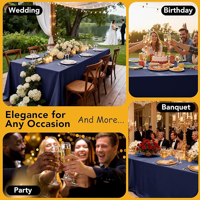10-Pack Navy Blue Tablecloths for Rectangle Tables, 70 x 120 Inches, Stain-Resistant Polyester Fabric for 6 Foot Tables - Washable Table Covers for Weddings, Birthday Parties, Events