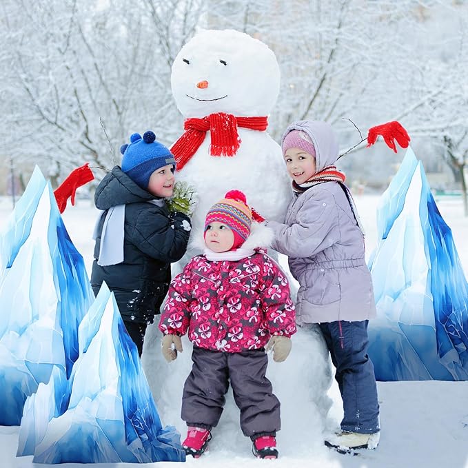 Thyle 3 Pieces Large Winter Iceberg Cardboard 24" 35" 39" Ice Birthday Party Supplies Cutout Standup Photo Booth Prop Backdrop Winter Wonderland Arctic Scene Baby Shower Favors