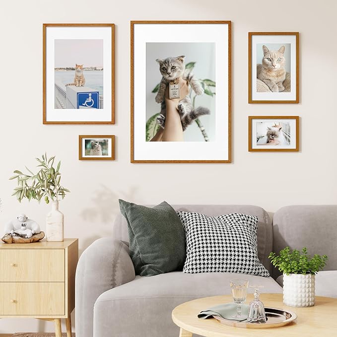 Axeman A2 Picture frame with mat for A3, Tempered Glass and Hanging Hardware Included Natural Teak Home Decor Art Hanging Poster Frame, Natural Teak