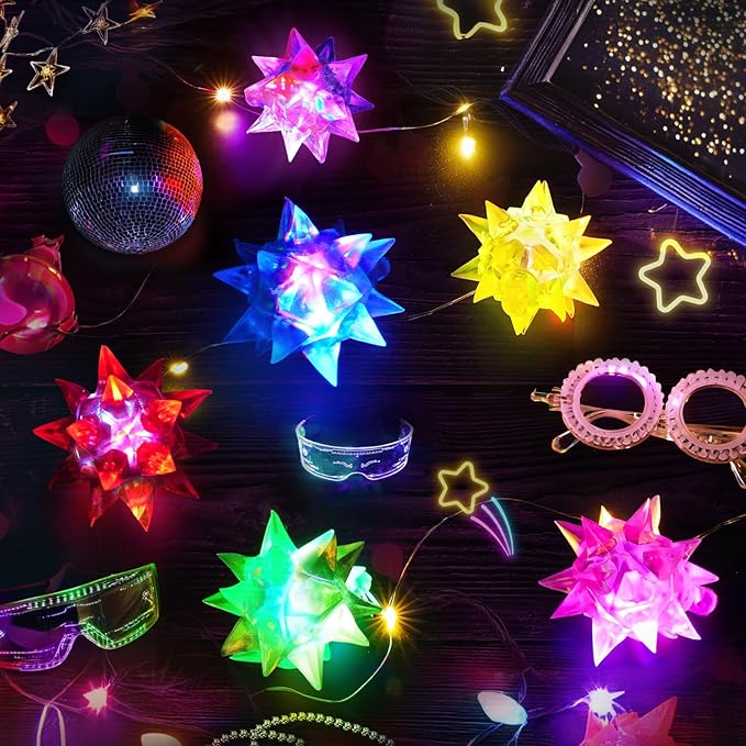 100PCS Flashing Crystal Star Necklaces, Glow Necklaces Bulk Light up Party Favors, LED Glow in The Dark Supplies for Kids Adults Birthday Glow Party Rave Halloween Goodie Bags Filler (Colorful)
